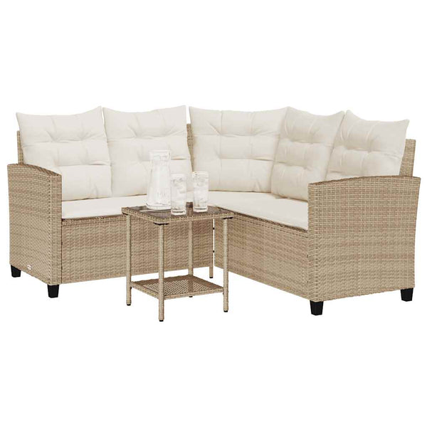 Vidaxl Garden Sofa With Table&Cushions L Shaped Beige Poly Rattan Other Patio & Garden Furniture