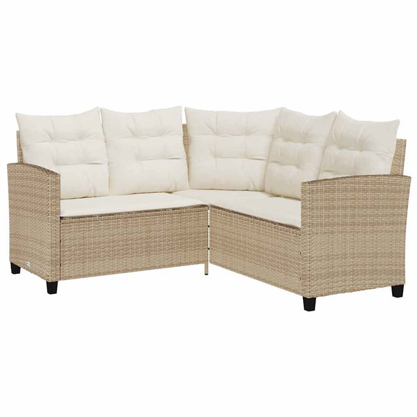 Vidaxl Garden Sofa With Table&Cushions L Shaped Beige Poly Rattan Other Patio & Garden Furniture