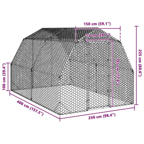 Vidaxl Chicken Run 2.5X4x2.25 M Galvanised Steel Small Animal Cages & Hutches