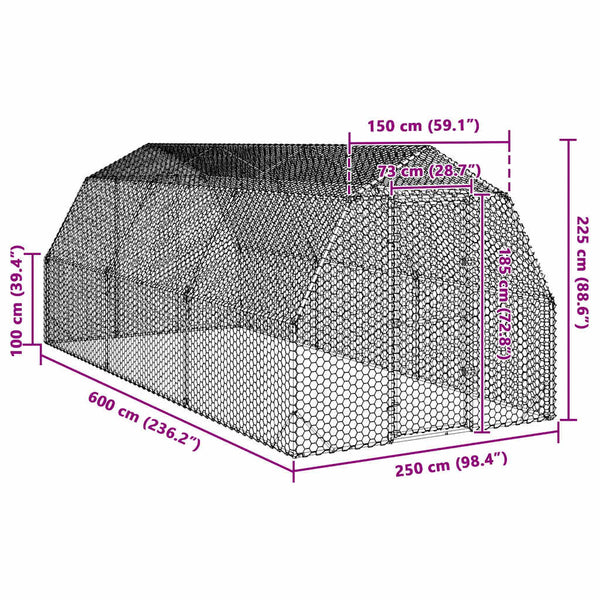 Vidaxl Chicken Run 2.5X6x2.25 M Galvanised Steel Small Animal Cages & Hutches