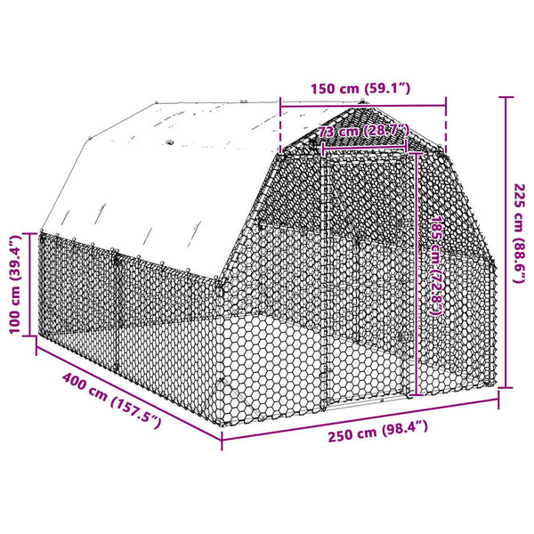 Vidaxl Chicken Run With Roof 2.5X4x2.25 M Galvanised Steel Small Animal Cages & Hutches