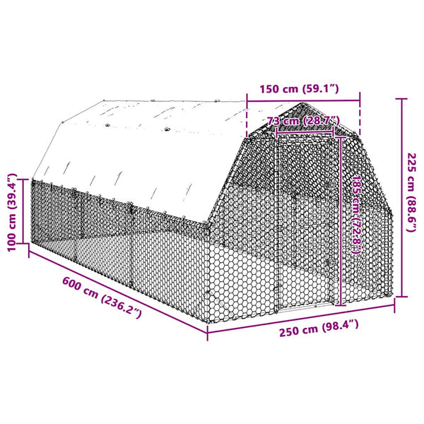 Vidaxl Chicken Run With Roof 2.5X6x2.25 M Galvanised Steel Small Animal Cages & Hutches