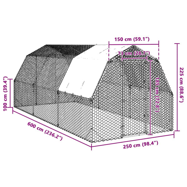 Vidaxl Chicken Run With Roof 2.5X6x2.25 M Galvanised Steel Small Animal Cages & Hutches