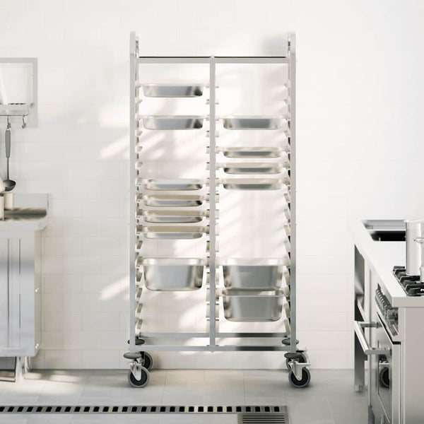Vidaxl Tray Trolley With 32 Gn Containers 75X55x162.5 Cm Stainless Steel Kitchen Carts