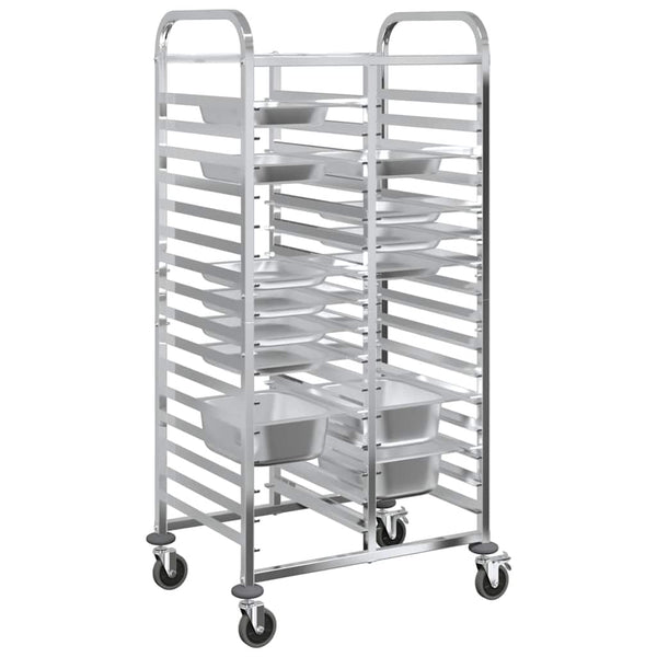 Vidaxl Tray Trolley With 32 Gn Containers 75X55x162.5 Cm Stainless Steel Kitchen Carts