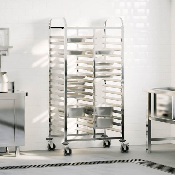 Vidaxl Tray Trolley With 32 Gn Containers 75X55x162.5 Cm Stainless Steel Kitchen Carts