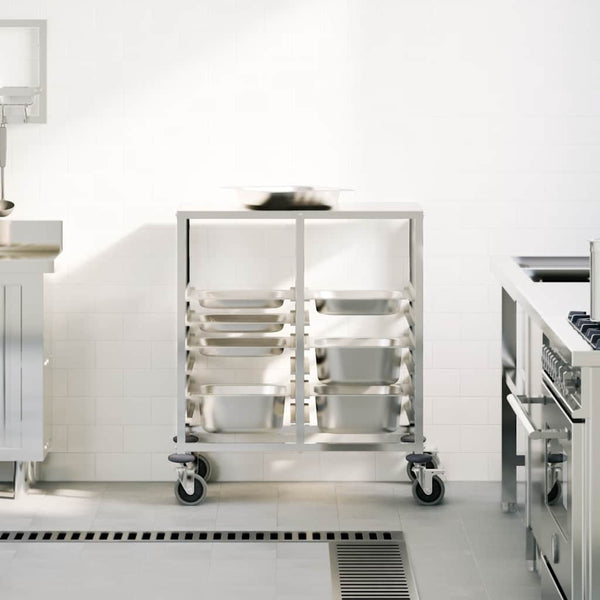 Vidaxl Tray Trolley With 12 Gn Containers 75X55x87cm Stainless Steel Kitchen Carts