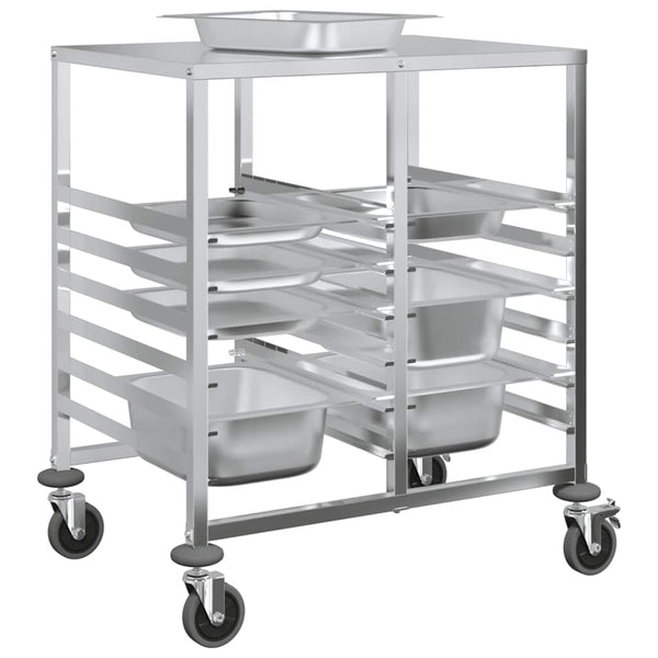 Vidaxl Tray Trolley With 12 Gn Containers 75X55x87cm Stainless Steel Kitchen Carts