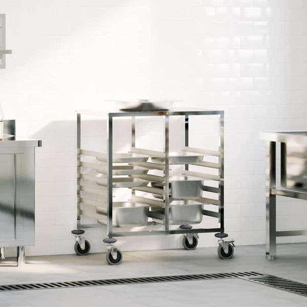 Vidaxl Tray Trolley With 12 Gn Containers 75X55x87cm Stainless Steel Kitchen Carts