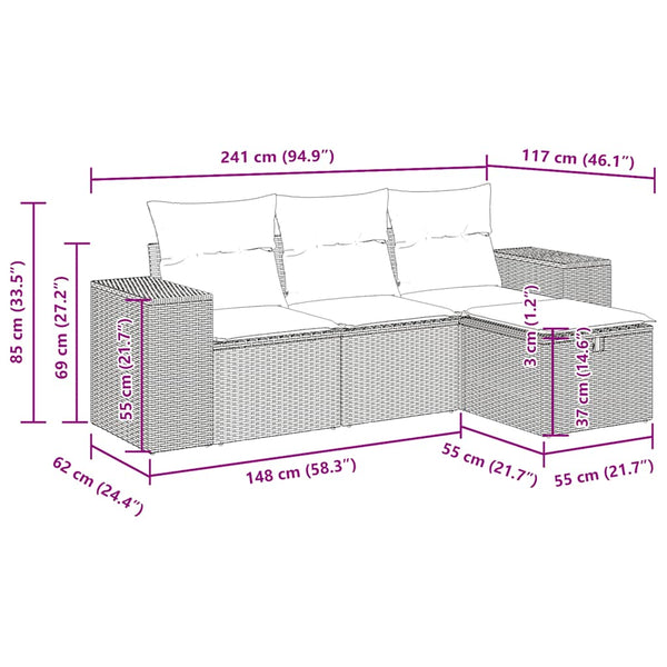 Vidaxl 4 Piece Garden Sofa Set With Cushions Grey Poly Rattan Other Patio & Garden Furniture