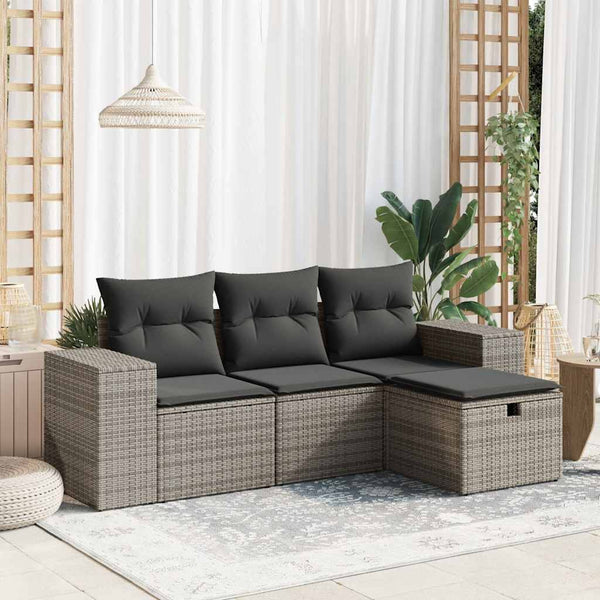 Vidaxl 4 Piece Garden Sofa Set With Cushions Grey Poly Rattan Other Patio & Garden Furniture