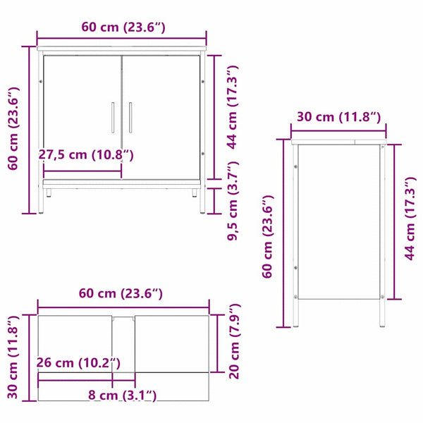 Vidaxl Bathroom Sink Cabinet Black Oak 60 X 30 Cm Engineered Wood Bathroom Cabinets