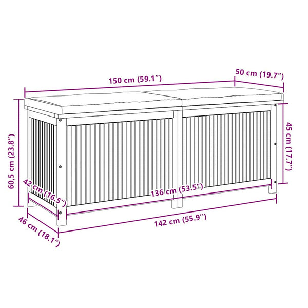 Vidaxl Outdoor Cushion Box 150X50x60.5 Cm Solid Wood Acacia Patio Furniture Cushions & Pads