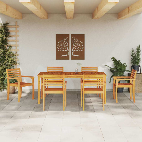 Vidaxl Garden Dining Set 7 Pcs Brown Solid Acacia Wood Outdoor Dining Sets