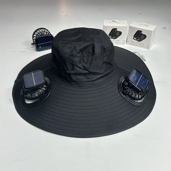 Solar Fan Hat: Wide Brim Bucket With 2 Fans Mens Summer Cap For Outdoor Fishing Camping Hiking. Hats