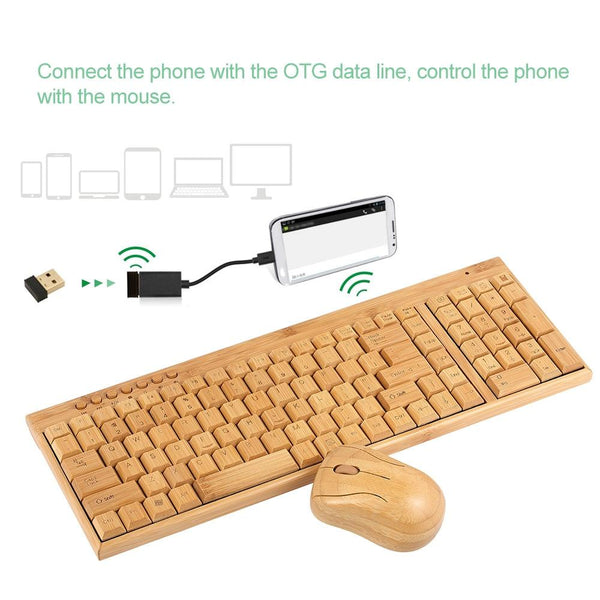 2.4G Wireless Bamboo Pc Computer Keyboard Mouse Combo