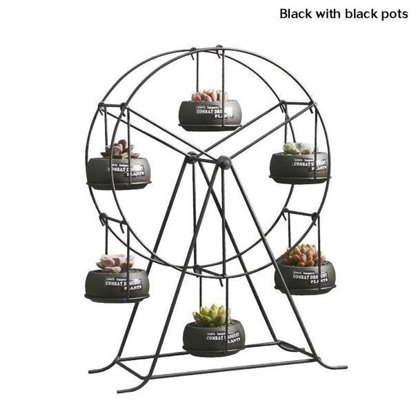 Ferris Wheel Flower Pot Stand With 6 Succulent Plant Pots Baskets Pots Window Boxes