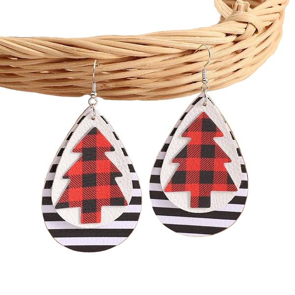 Christmas Tree Pu Leather Earrings