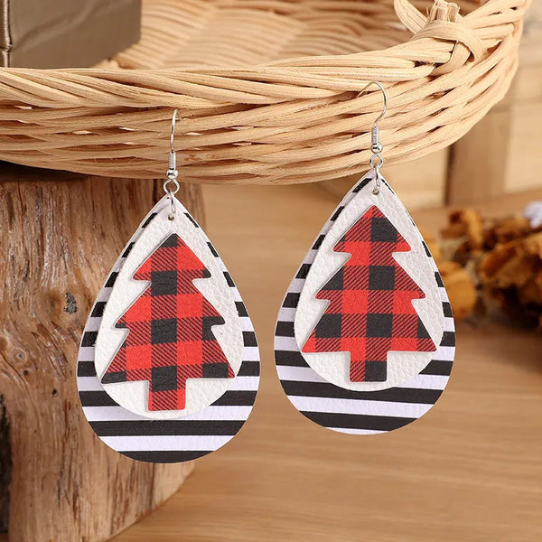 Veile Studios Christmas Tree Pu Leather Earrings