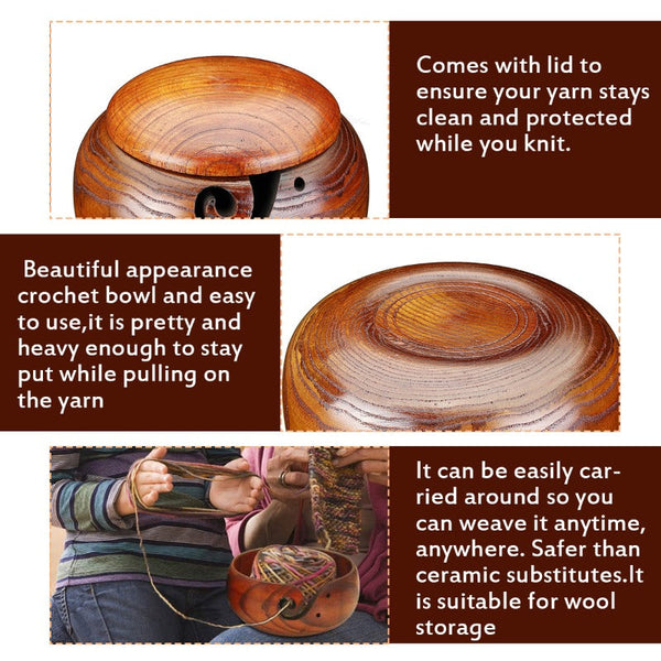 Bamboo Yarn Bowl Holder With Lid Skeins Knitting Crochet Thread Box Storage Baskets Other Crocheting And Knitting