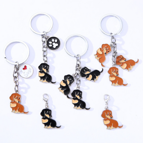 American Style Pet Dog Wax Metal Keychains Black Brown Zinc Alloy 1Pc Pack Keyrings