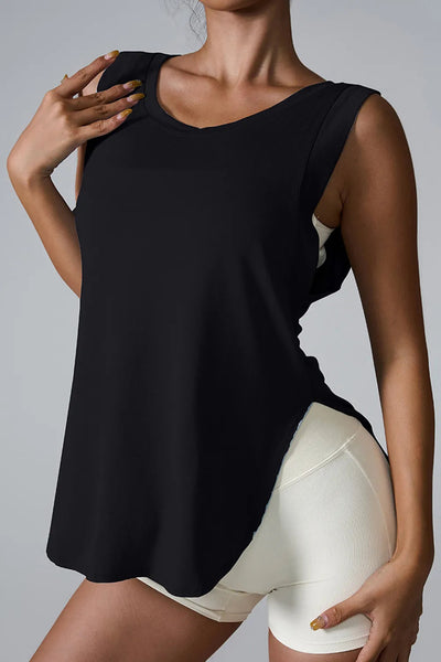 Slit Round Neck Active Tank Tops