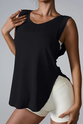 Slit Round Neck Active Tank Tops
