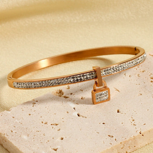 Veile Studios Super Flash Full Diamond Lock Head Concealed Buckle Bracelet Titanium Steel Jewelry Bracelets