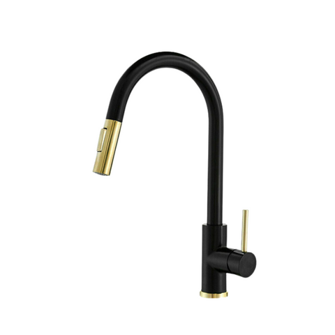 2023 Brushed Gold Spout Matte Black Pull Out With Spray Function Kitchen Mixer Tap Faucet