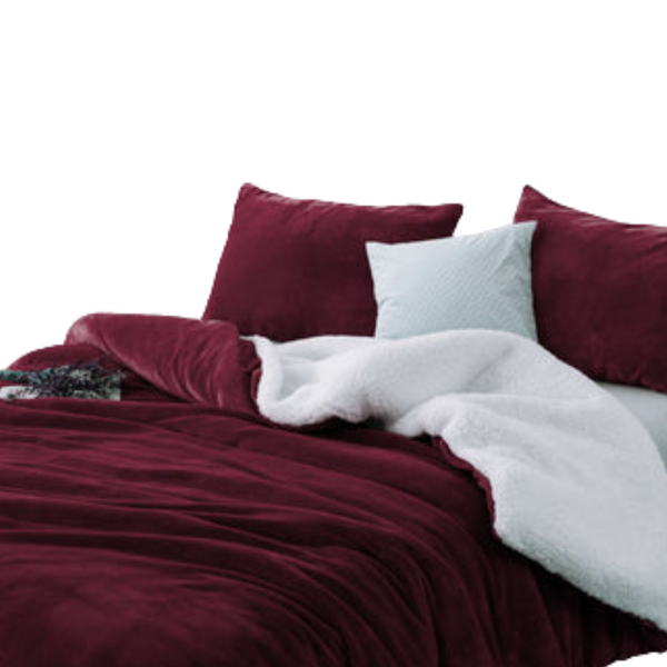 2 In 1 Teddy Sherpa Duvet Cover Set And Blanket King Aubergine Quilt Covers