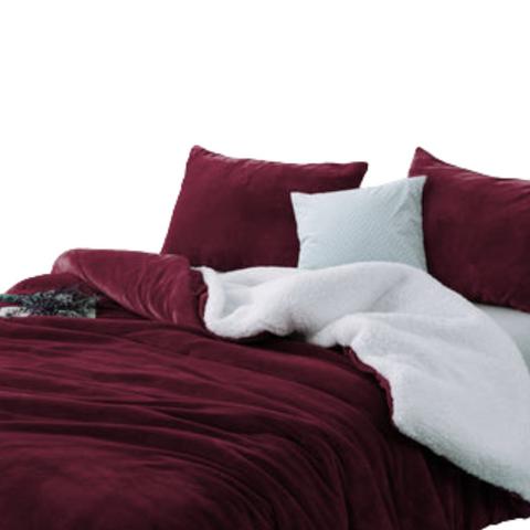 2 In 1 Teddy Sherpa Duvet Cover Set And Blanket King Aubergine Quilt Covers