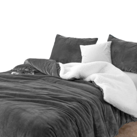2 In 1 Teddy Sherpa Duvet Cover Set And Blanket Queen Charcoal