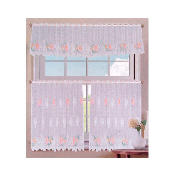 3 Pcs Cafe Gardenia Lace Curtain Set Curtains & Drapes