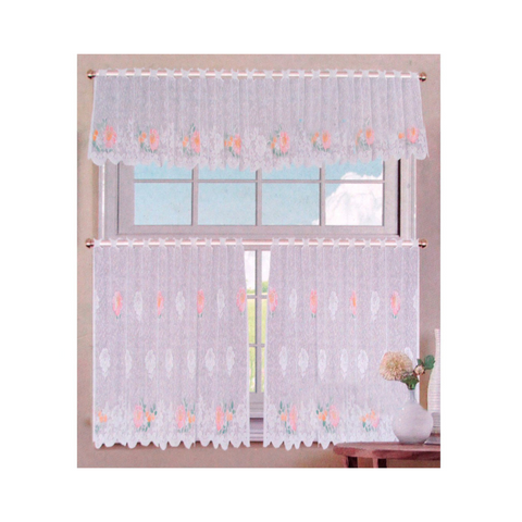3 Pcs Cafe Gardenia Lace Curtain Set Curtains & Drapes