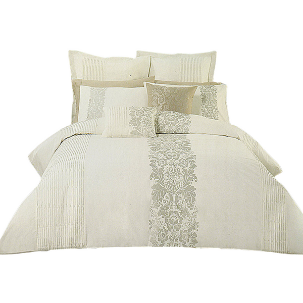 Catherine Cream Taupe Embroidery Quilt Cover Set Queen Quilt Covers