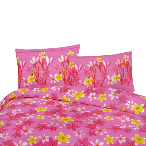 225Tc Polyester Cotton Frangipani Jungle Pink Quilt Cover Set King Quilt Covers