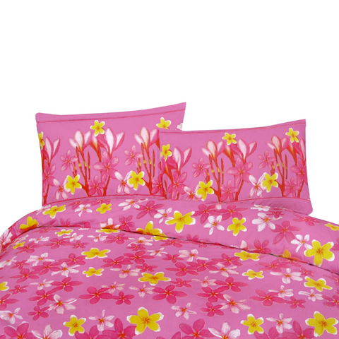 225Tc Polyester Cotton Frangipani Jungle Pink Quilt Cover Set King