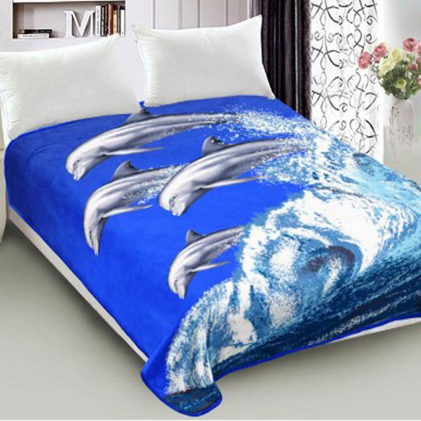 800Gsm Luxury Reversible Animal Mink Blanket Queen 200 X 240Cm Frolicking Dolphins Blankets
