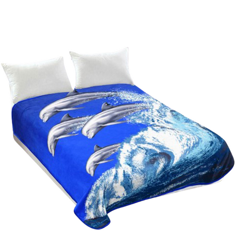 800Gsm Luxury Reversible Animal Mink Blanket Queen 200 X 240Cm Frolicking Dolphins Blankets