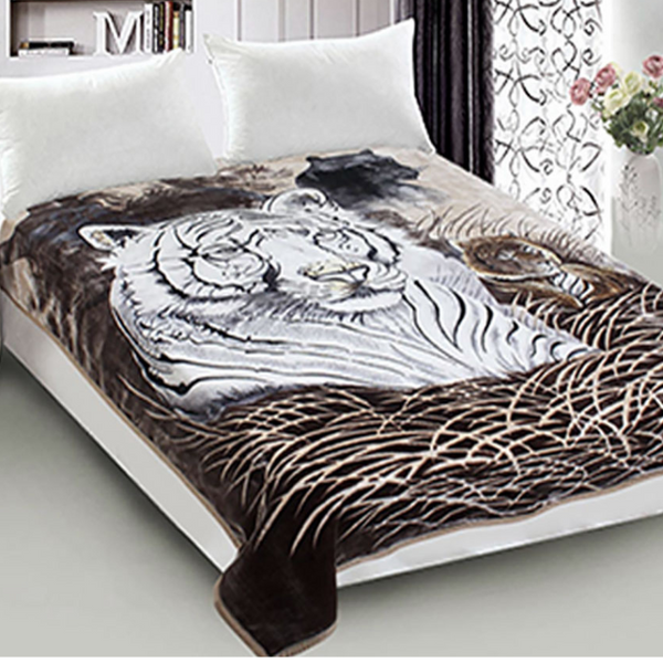 800Gsm Luxury Reversible Animal Mink Blanket Queen 200 X 240 Cm White Brown Tiger Blankets