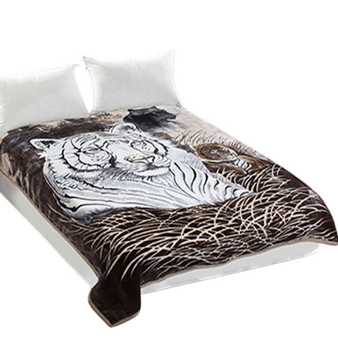 800Gsm Luxury Reversible Animal Mink Blanket Queen 200 X 240 Cm White Brown Tiger
