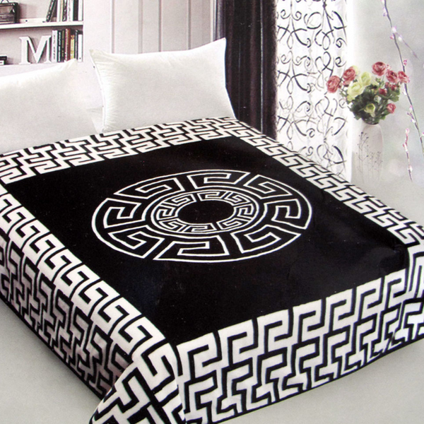800Gsm Luxury Reversible Mink Blanket Greek Key Black Queen 200 X 240 Cm
