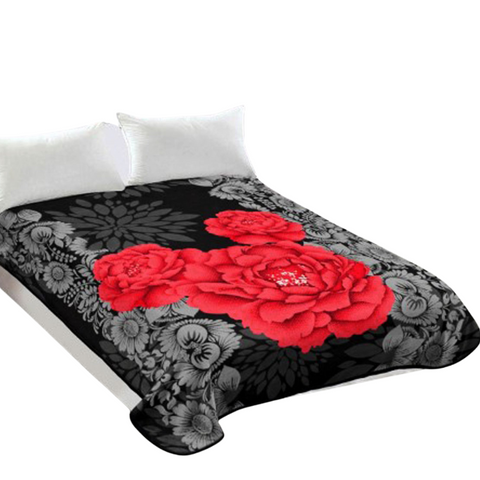 800Gsm Luxury Reversible Mink Blanket Red Floral Queen 200 X 240 Cm