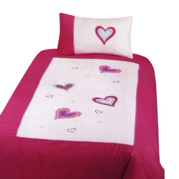Amia Hearts Embroidered Quilt Cover Set Single Quilt Covers