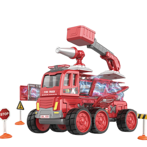Danbaole Magnetic Fire Truck Diy Assembly Eneineering Vehicle With Music Lights Red Christmas Gift