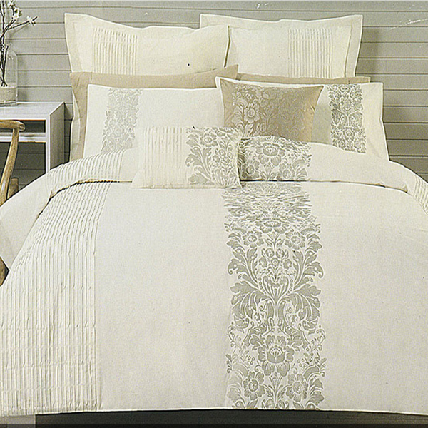 Catherine Cream Taupe Embroidery Quilt Cover Set Queen Quilt Covers
