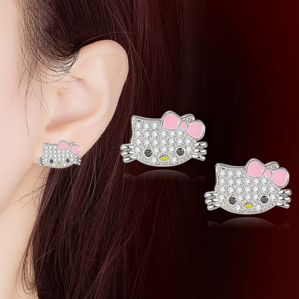 Kitty Cat Open Ring Ear Necklace Jewellery Set Rings