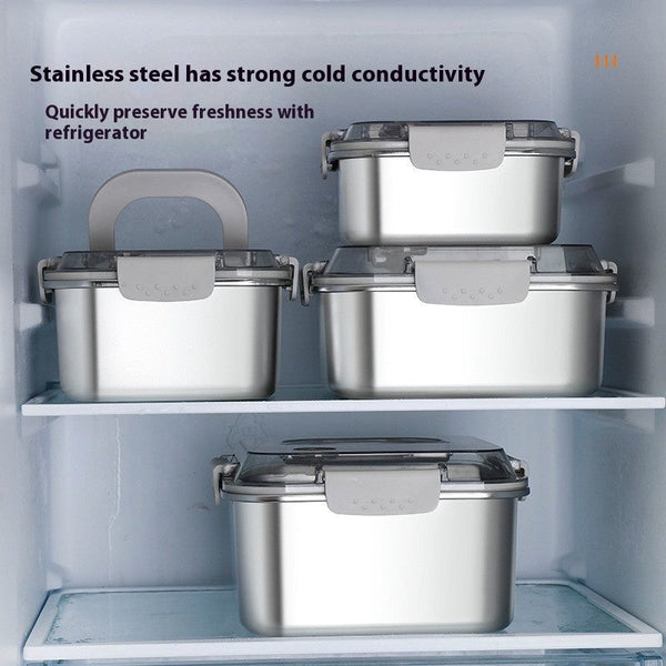 Lunchboxes 304 Stainless Steel Crisper Square Lunch Box With Handle For Kitchen Storage
