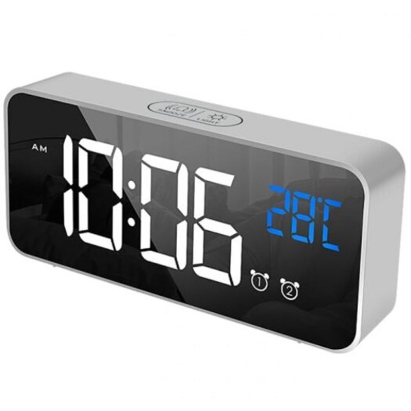 8808 Stylish Mirror Music Alarm Clock Silver Alarm Clocks & Clock Radios