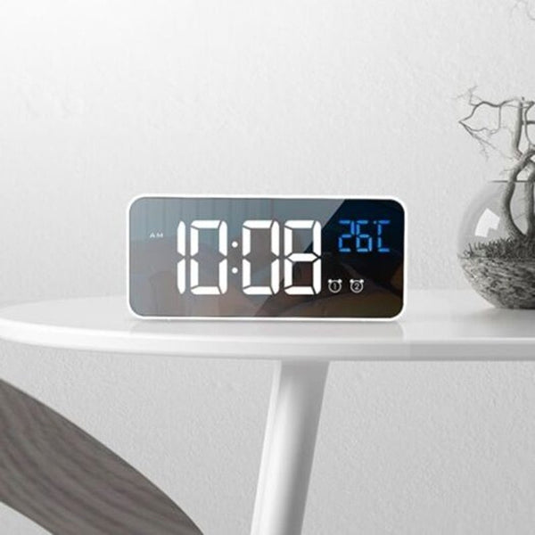 8808 Stylish Mirror Music Alarm Clock Silver Alarm Clocks & Clock Radios